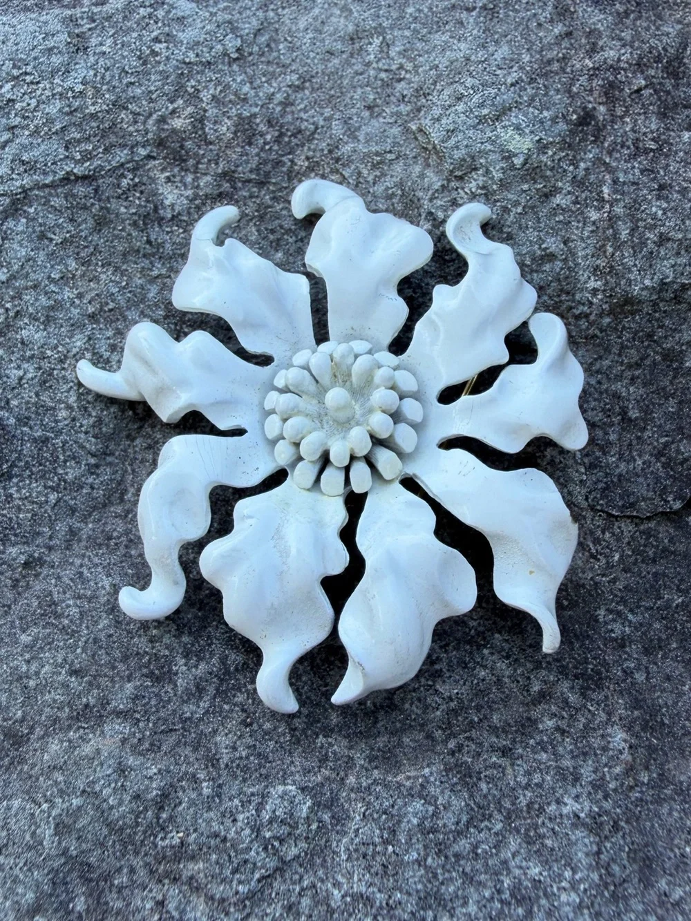 Vintage Monet White Enamel Floral Statement Brooch